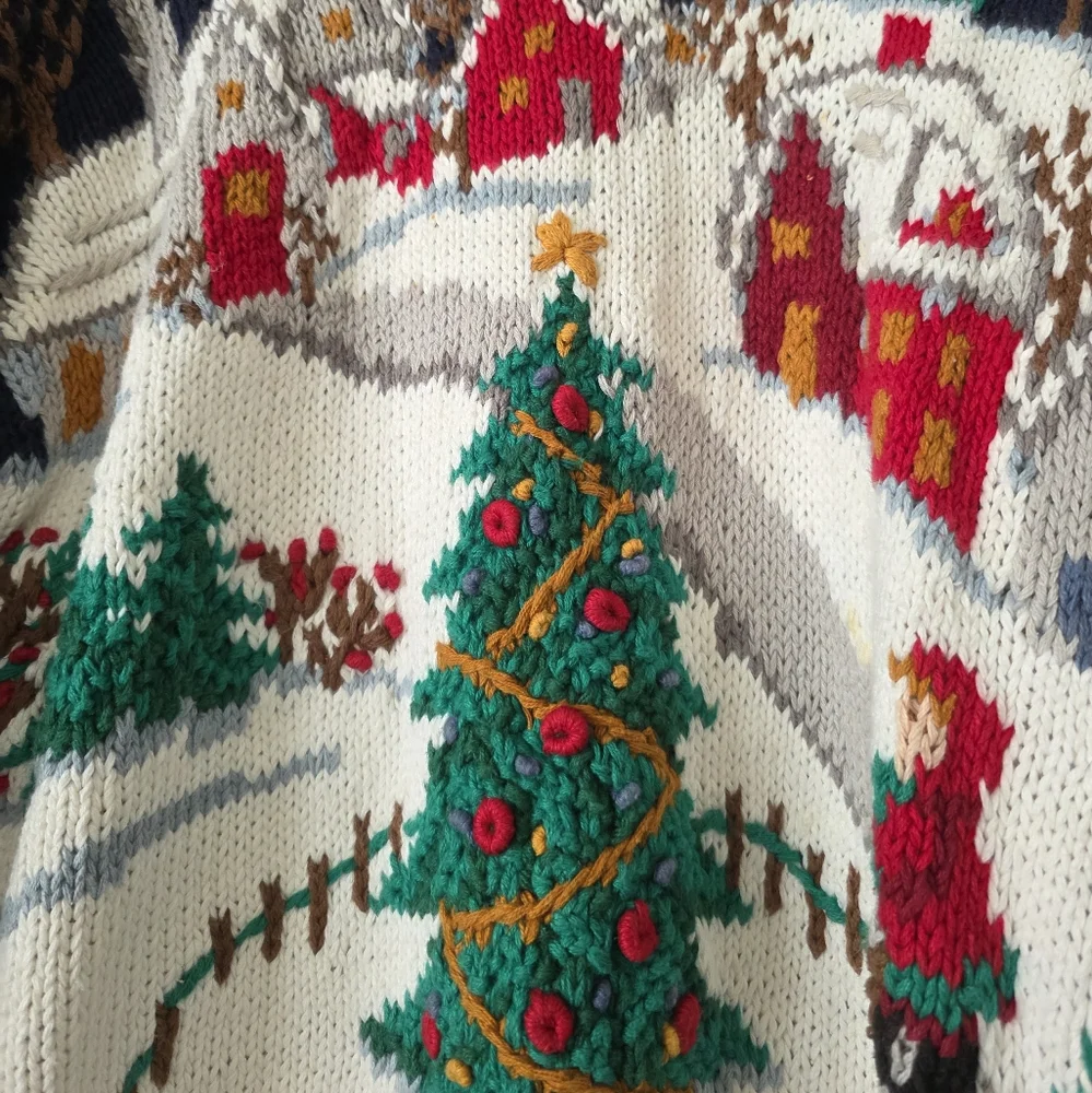 Vintage 90s Northern Isles Hand Knit Christmas Sweater Womens XL Ramie Cotton - Picture 6 of 14